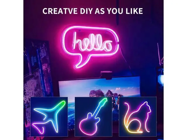 Alt view image 5 of 7 - 32.8ft LED neon Lights with Remote APP Control IP65 Waterproof Flexible Neon Strip Lights 24V RGB Rope Lights for Bedroom Room Outdoors Décor