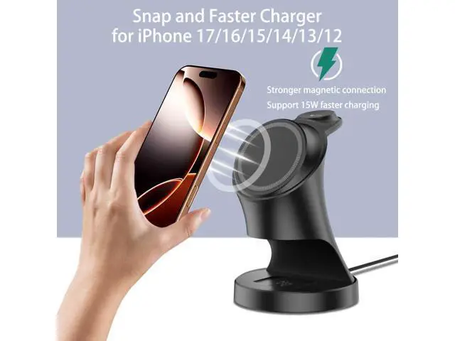 Alt view image 2 of 7 - Wireless Charger 3 in 1 Magnetic Wireless Charger Stand Fast Wireless Charging Dock for iPhone17/16/15/14/13/12 Series Watch Series .