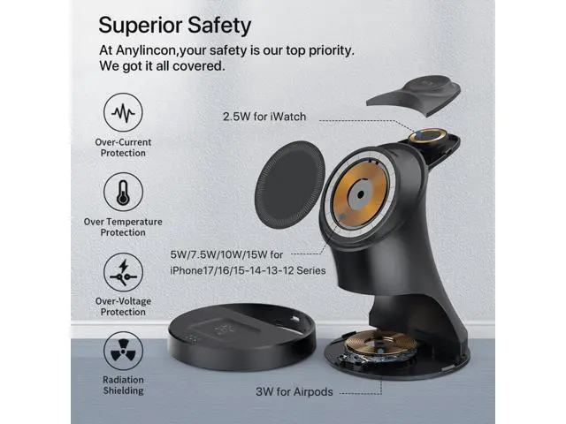 Alt view image 5 of 7 - Wireless Charger 3 in 1 Magnetic Wireless Charger Stand Fast Wireless Charging Dock for iPhone17/16/15/14/13/12 Series Watch Series .