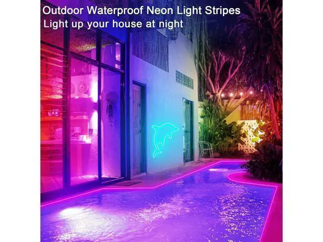 Alt view image 3 of 7 - 32.8ft LED neon Lights with Remote APP Control IP65 Waterproof Flexible Neon Strip Lights 24V RGB Rope Lights for Bedroom Room Outdoors Décor