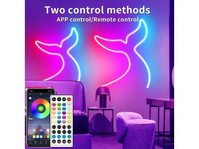 Alt view image 2 of 7 - 32.8ft LED neon Lights with Remote APP Control IP65 Waterproof Flexible Neon Strip Lights 24V RGB Rope Lights for Bedroom Room Outdoors Décor