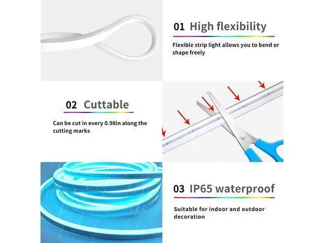 Alt view image 6 of 7 - 32.8ft LED neon Lights with Remote APP Control IP65 Waterproof Flexible Neon Strip Lights 24V RGB Rope Lights for Bedroom Room Outdoors Décor