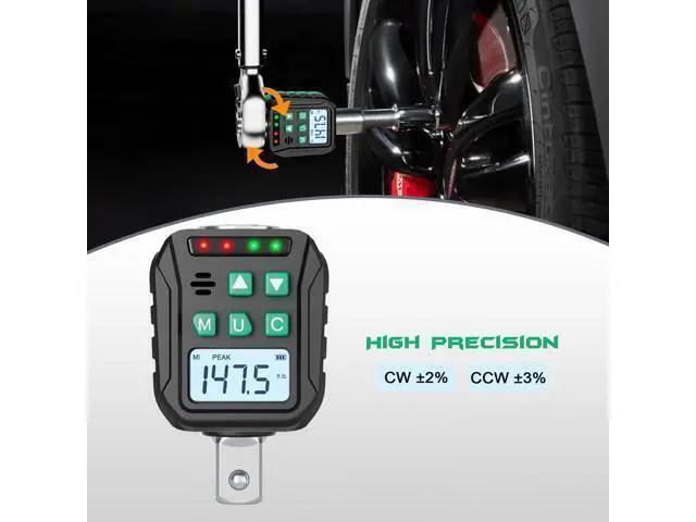 Alt view image 2 of 7 - 1/2-Inch Digital Torque Adapter, 7.38-147.5 Ft.lb/10-200 N.m, Electronic Torque Wrench Converter with ±2% Accuracy, Preset Function, Data Storage, 3/8 & 1/4 Adapter for Bike, Moto, Car