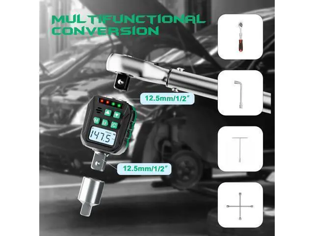 Alt view image 6 of 7 - 1/2-Inch Digital Torque Adapter, 7.38-147.5 Ft.lb/10-200 N.m, Electronic Torque Wrench Converter with ±2% Accuracy, Preset Function, Data Storage, 3/8 & 1/4 Adapter for Bike, Moto, Car