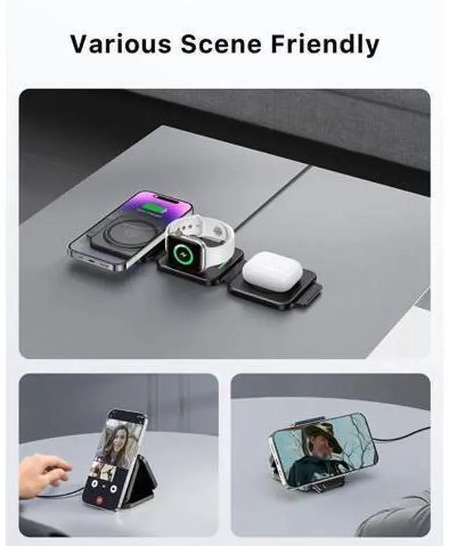 Main image of 3 in 1 Charging Station for Foldable Travel Wireless Charger for iPhone 17 16 15 14 13 12 Pro Max Plus Magnetic Wireless Charging Pad for AirPods Wireless Charger for iWatch Series
