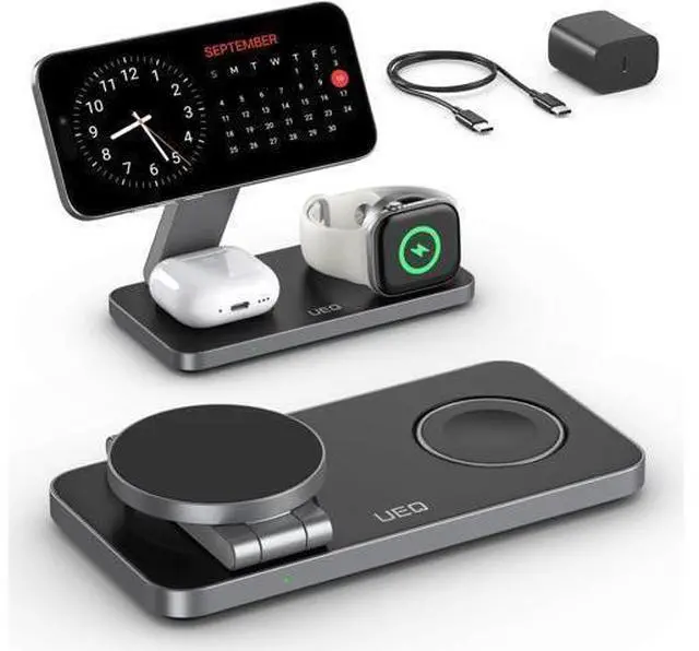 Main image of Foldable 3 in 1 Wireless Charging Station for Magsafe Charger Stand Fast Magnetic Wireless Charger Station for iPhone 17 Air 16 15 14 13 12 Series Watch Ultra (Pure Black)