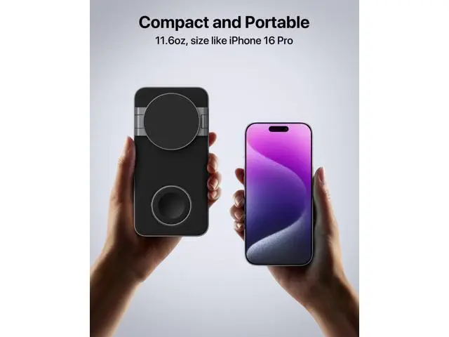 Alt view image 4 of 7 - Foldable 3 in 1 Wireless Charging Station for Magsafe Charger Stand Fast Magnetic Wireless Charger Station for iPhone 17 Air 16 15 14 13 12 Series Watch Ultra (Pure Black)
