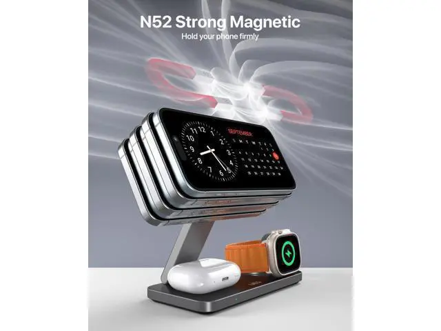 Alt view image 5 of 7 - Foldable 3 in 1 Wireless Charging Station for Magsafe Charger Stand Fast Magnetic Wireless Charger Station for iPhone 17 Air 16 15 14 13 12 Series Watch Ultra (Pure Black)