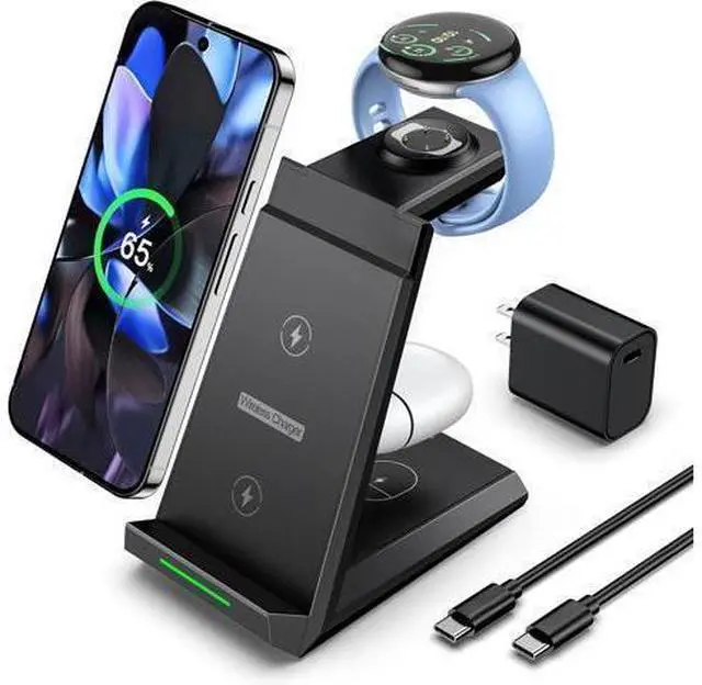 Main image of Wireless Charger for Google - 3 in 1 Wireless Charging Station Fast Charger Stand Dock for Pixel 10/10 Pro/9/Fold/8/7 Buds Pro 2/Pro Watch 3/2 Fitbit Versa 4/Sense 2(Not for Pixel Watch 1/4)