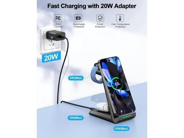 Alt view image 3 of 7 - Wireless Charger for Google - 3 in 1 Wireless Charging Station Fast Charger Stand Dock for Pixel 10/10 Pro/9/Fold/8/7 Buds Pro 2/Pro Watch 3/2 Fitbit Versa 4/Sense 2(Not for Pixel Watch 1/4)