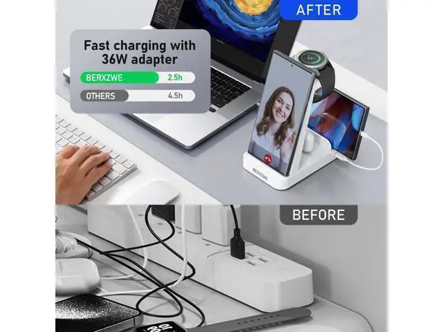 Alt view image 2 of 3 - Wireless Charger for 5 in 1 Wireless Charging Station for Charger Dock Stand for Galaxy Watch Ultra 7 6 5 4 3 Galaxy S25 S24 Ultra S23 S22 S21 Note 20 10 Z Fold Buds White