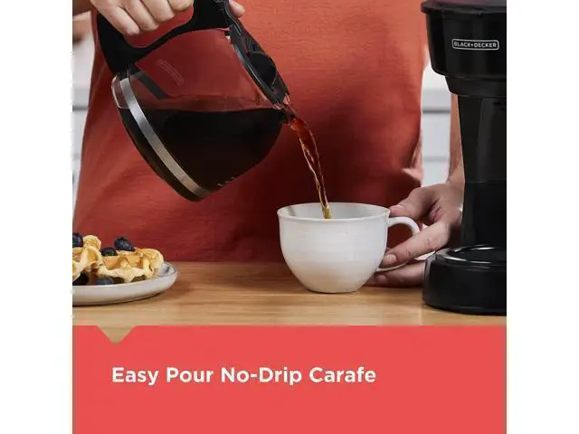 Alt view image 2 of 7 - 12-Cup Coffee Maker with Easy On/Off Switch, Easy Pour, Non-Drip Carafe with Removable Filter Basket, Vortex Technology, Black