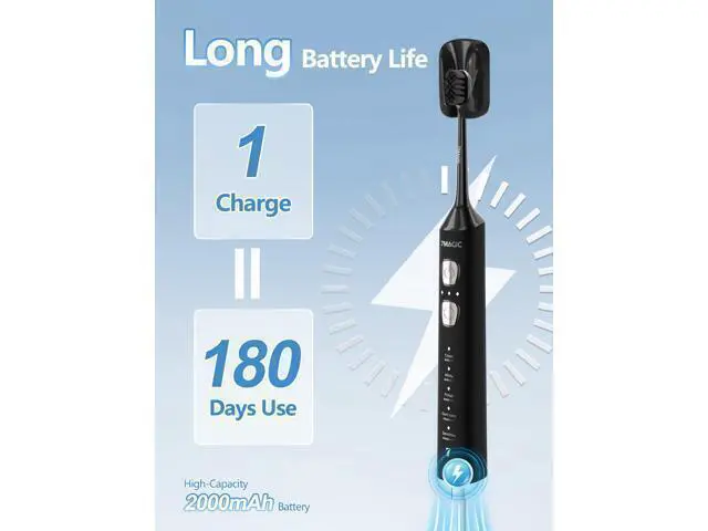 Alt view image 2 of 7 - Sonic Electric Toothbrush for Adults and Kids - Up to 180 Days Runtime, 42000 VPM Powered Toothbrush, 5 Modes & 3 Intensities for Sensitive Teeth & Braces, Includes 8 Brush Heads, Black