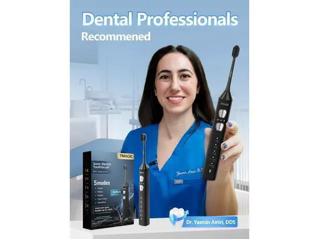 Alt view image 3 of 7 - Sonic Electric Toothbrush for Adults and Kids - Up to 180 Days Runtime, 42000 VPM Powered Toothbrush, 5 Modes & 3 Intensities for Sensitive Teeth & Braces, Includes 8 Brush Heads, Black