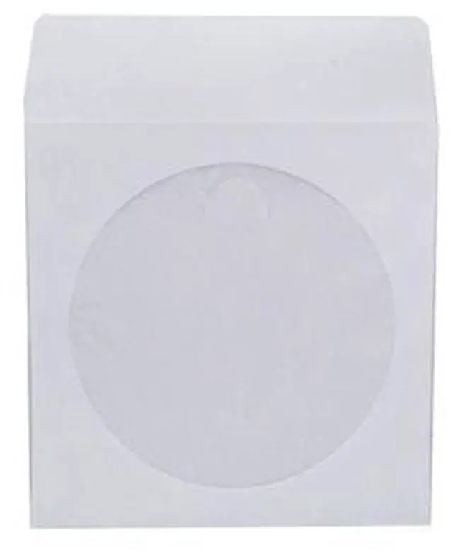 Main image of 1,000 Pieces White Paper CD DVD Sleeves Envelope Holder with Clear Window and Flap, 80g Economy Weight.