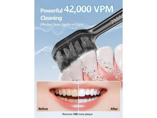 Alt view image 5 of 7 - Sonic Electric Toothbrush for Adults and Kids - Up to 180 Days Runtime, 42000 VPM Powered Toothbrush, 5 Modes & 3 Intensities for Sensitive Teeth & Braces, Includes 8 Brush Heads, Black