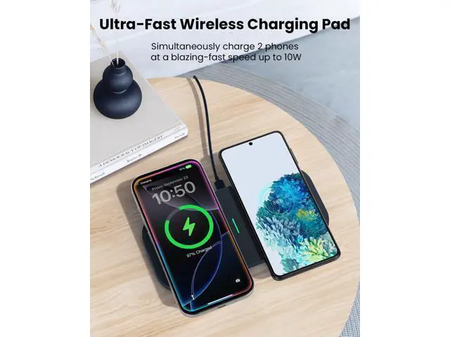 Alt view image 2 of 2 - Wireless Charger 10W Max Dual Charging Pad for iPhone 15/14/14 Plus/13 Pro Max/Pro/Mini/12/11 Airpods 3/2/Pro S22/S21 QC 24W Adapter Charging Adapter