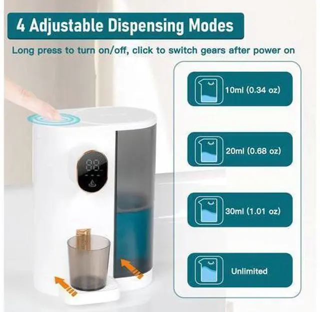 Alt view image 2 of 7 - Dispenser, 20.3Oz Mouthwash Dispenser for Bathroom, 4 Dispensing Levels, with 2 Mouthwash Cups, LED Screen, Great for Kids and Adults (White)