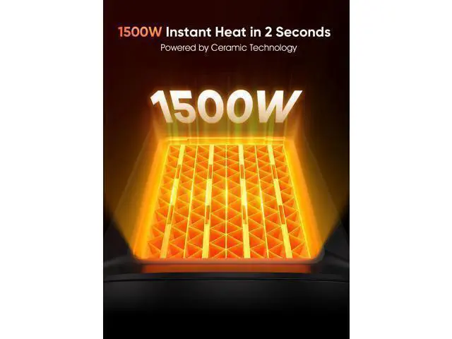 Alt view image 2 of 7 - Space Heater, 1500W Portable Heaters for Indoor Use, PTC Ceramic Heater with Heating and Fan Modes, Overheat & Tip-Over Protection, Ideal for Bedroom, Office & Desk Use, Black