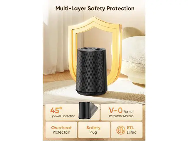 Alt view image 6 of 7 - Space Heater, 1500W Portable Heaters for Indoor Use, PTC Ceramic Heater with Heating and Fan Modes, Overheat & Tip-Over Protection, Ideal for Bedroom, Office & Desk Use, Black