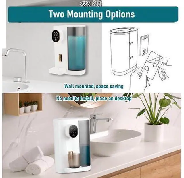 Alt view image 7 of 7 - Dispenser, 20.3Oz Mouthwash Dispenser for Bathroom, 4 Dispensing Levels, with 2 Mouthwash Cups, LED Screen, Great for Kids and Adults (White)