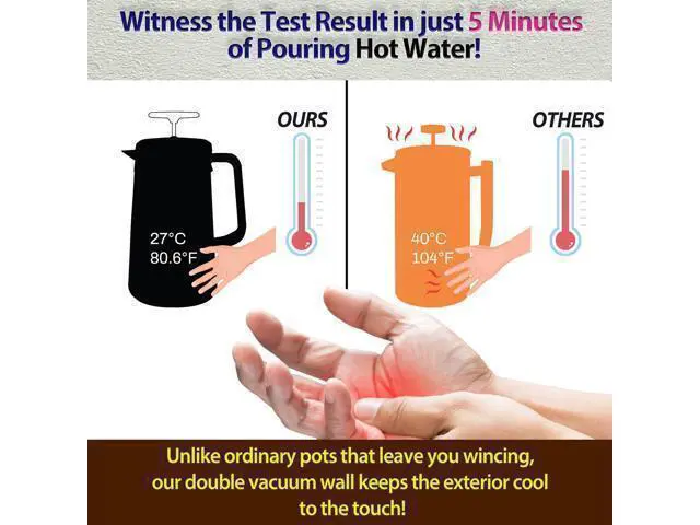 Alt view image 2 of 7 - 34oz Double Vacuum Insulation Large Silicone French Press Coffee Maker with Silicone Ring, Stainless Steel, Perfect for Camping, Travel, and At-Home Use (Matte Black)