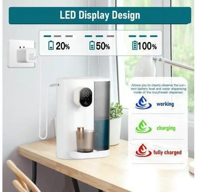 Alt view image 4 of 7 - Dispenser, 20.3Oz Mouthwash Dispenser for Bathroom, 4 Dispensing Levels, with 2 Mouthwash Cups, LED Screen, Great for Kids and Adults (White)