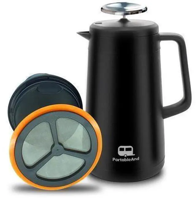 Main image of 34oz Double Vacuum Insulation Large Silicone French Press Coffee Maker with Silicone Ring, Stainless Steel, Perfect for Camping, Travel, and At-Home Use (Matte Black)