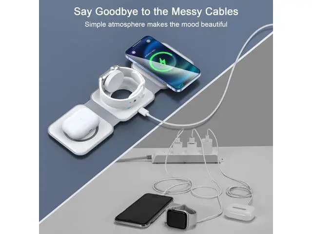 Alt view image 4 of 7 - Wireless Charger 3 in 1 Magnetic Travel Wireless Charging Station Multiple Devices GaN 3 in 1 Charging Station Compatible for iPhone16/15/14/13/Pro/Max iWatch AirPods4/3/2/Pro(Adapter Includes)