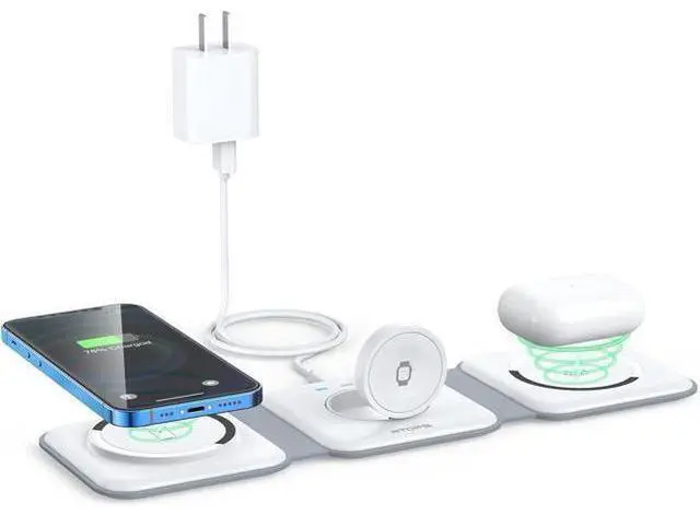 Main image of Wireless Charger 3 in 1 Magnetic Travel Wireless Charging Station Multiple Devices GaN 3 in 1 Charging Station Compatible for iPhone16/15/14/13/Pro/Max iWatch AirPods4/3/2/Pro(Adapter Includes)