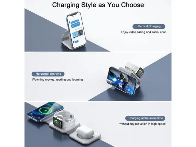 Alt view image 2 of 7 - Wireless Charger 3 in 1 Magnetic Travel Wireless Charging Station Multiple Devices GaN 3 in 1 Charging Station Compatible for iPhone16/15/14/13/Pro/Max iWatch AirPods4/3/2/Pro(Adapter Includes)