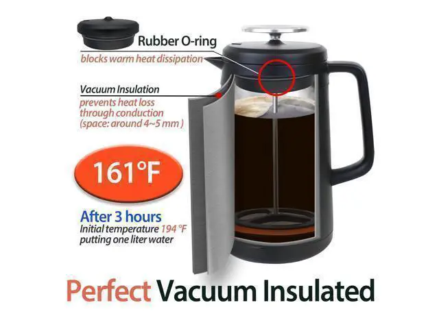 Alt view image 6 of 7 - 34oz Double Vacuum Insulation Large Silicone French Press Coffee Maker with Silicone Ring, Stainless Steel, Perfect for Camping, Travel, and At-Home Use (Matte Black)
