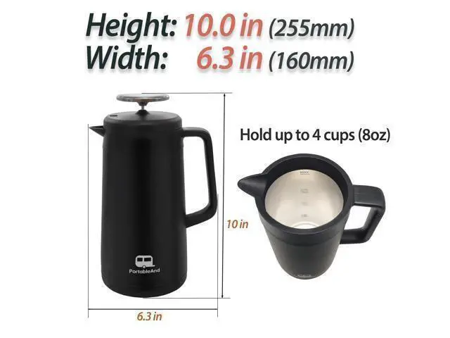 Alt view image 7 of 7 - 34oz Double Vacuum Insulation Large Silicone French Press Coffee Maker with Silicone Ring, Stainless Steel, Perfect for Camping, Travel, and At-Home Use (Matte Black)