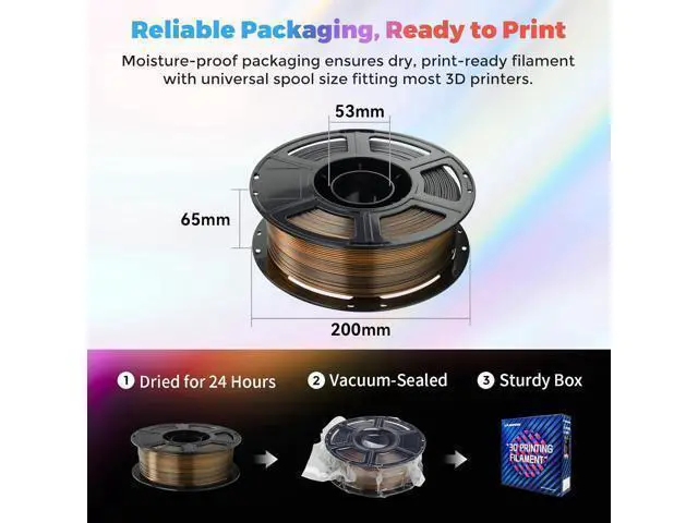 Alt view image 6 of 6 - FLASHFORGE Silk Dual Color Filament, Black and Gold 2 in 1 Coextrusion Silk PLA Filament 1.75mm, 3D Printer Filament Color Change 1kg(2.2lbs) Spool, Dimensional Accuracy +/- 0.02mm