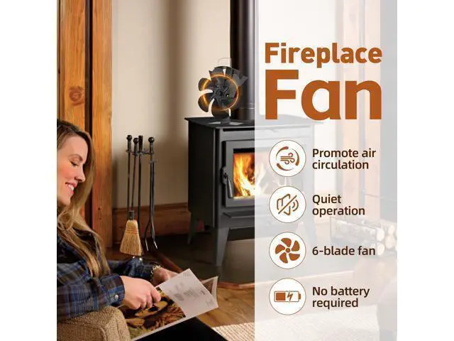 Alt view image 3 of 7 - Heat Powered Wood Stove Fan for Buddy Heater - 6-Blade Fireplace Fan, Increases 80% More Warmth for Wood/Log Burner & Wood Burning Stove