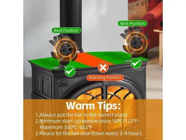 Alt view image 4 of 7 - Heat Powered Wood Stove Fan for Buddy Heater - 6-Blade Fireplace Fan, Increases 80% More Warmth for Wood/Log Burner & Wood Burning Stove