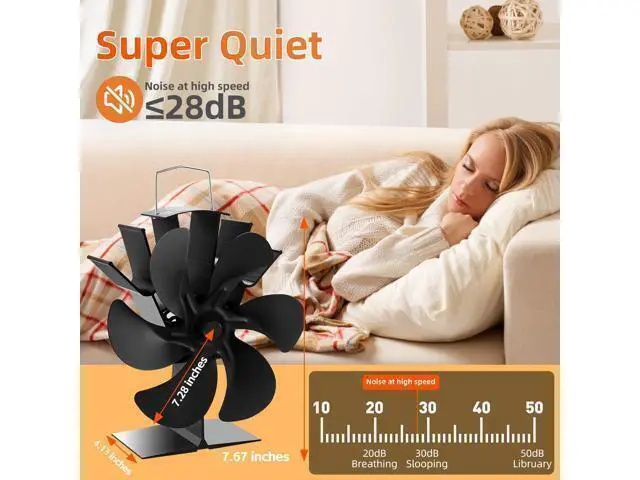 Alt view image 5 of 7 - Heat Powered Wood Stove Fan for Buddy Heater - 6-Blade Fireplace Fan, Increases 80% More Warmth for Wood/Log Burner & Wood Burning Stove