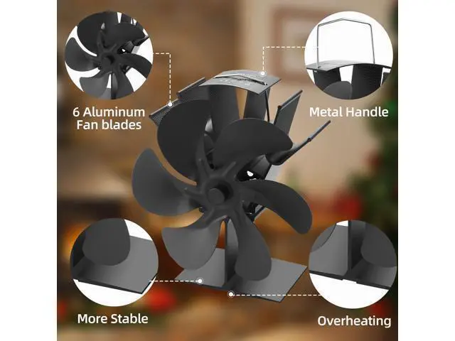 Alt view image 6 of 7 - Heat Powered Wood Stove Fan for Buddy Heater - 6-Blade Fireplace Fan, Increases 80% More Warmth for Wood/Log Burner & Wood Burning Stove