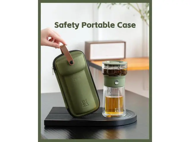Alt view image 2 of 7 - Modern Glass Infuser Teapot, Smart One Touch Tea Maker for Loose Tea Diffusers with Insulated Mug and Portable Case, Enchanted Teapot Alternatives for Tea Lover Gifts