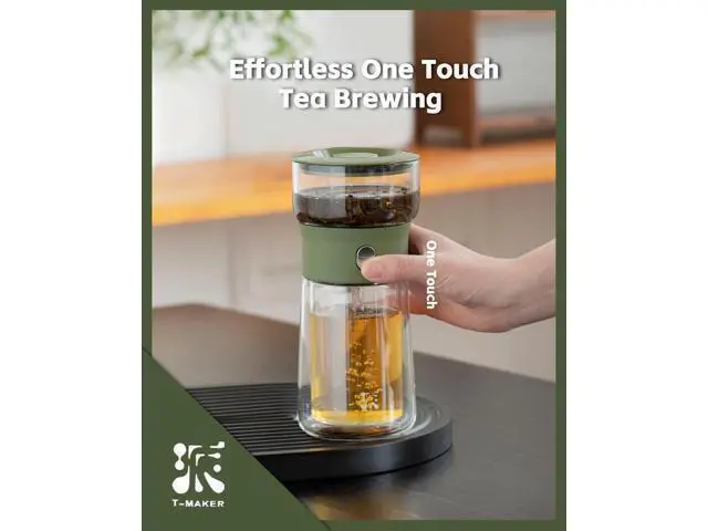 Alt view image 5 of 7 - Modern Glass Infuser Teapot, Smart One Touch Tea Maker for Loose Tea Diffusers with Insulated Mug and Portable Case, Enchanted Teapot Alternatives for Tea Lover Gifts