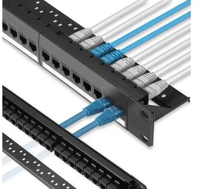 Main image of Patch Panel 24 Port Cat6 with Inline Keystone 10G Support, Pass-Thru Coupler Patch Panel UTP 19-Inch with Removable Back Bar, 1U Network Patch Panel for Cat6, Cat5e, Cat5 Cabling