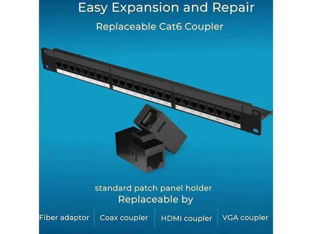 Alt view image 6 of 7 - Patch Panel 24 Port Cat6 with Inline Keystone 10G Support, Pass-Thru Coupler Patch Panel UTP 19-Inch with Removable Back Bar, 1U Network Patch Panel for Cat6, Cat5e, Cat5 Cabling