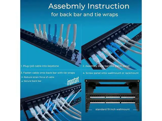 Alt view image 5 of 7 - Patch Panel 24 Port Cat6 with Inline Keystone 10G Support, Pass-Thru Coupler Patch Panel UTP 19-Inch with Removable Back Bar, 1U Network Patch Panel for Cat6, Cat5e, Cat5 Cabling