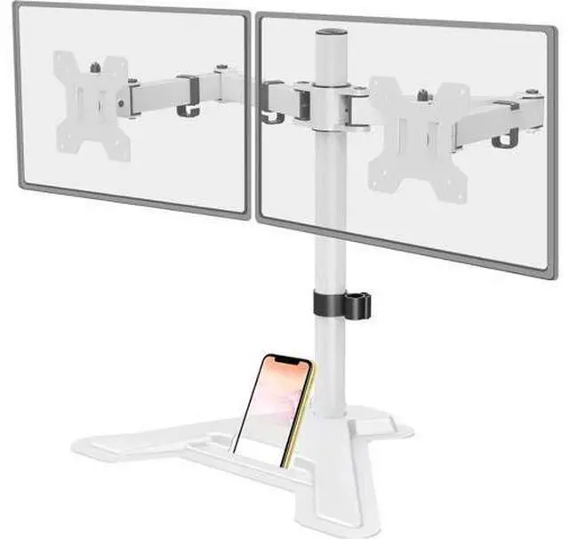 Main image of Dual Monitor Stand, Free-Standing Full Motion Monitor Desk Mount Fits 2 Screens up to 27 inches,17.6lbs with Height Adjustable, Swivel, Tilt, Rotation, VESA 75x75 100x100, White