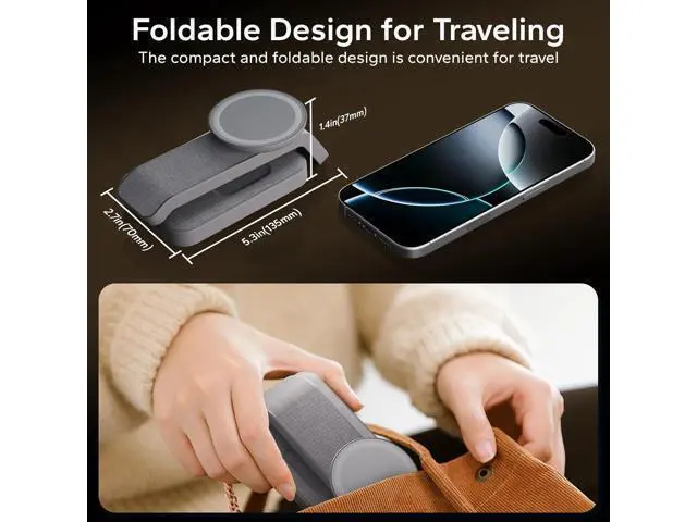 Alt view image 3 of 7 - 3 in 1 Foldable Wireless Charging Station for MagSafe Nightstand Magnetic Charger Stand for iPhone 16 15 14 13 Pro Max Travel Charging Dock with Night Light for Watch/AirPods (Gray)
