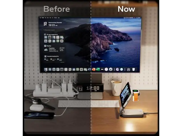 Alt view image 7 of 7 - 3 in 1 Foldable Wireless Charging Station for MagSafe Nightstand Magnetic Charger Stand for iPhone 16 15 14 13 Pro Max Travel Charging Dock with Night Light for Watch/AirPods (Gray)