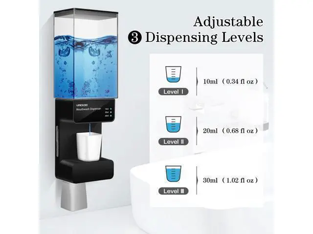 Alt view image 3 of 7 - Automatic Mouthwash Dispenser for Bathroom 700mL(23.67 Oz),Wall Mounted Mouthwash Dispenser with Magnetic Cups,Perfect for Kids and Adults (Dull Black)