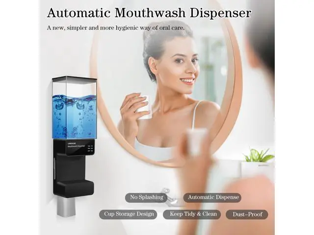 Alt view image 2 of 7 - Automatic Mouthwash Dispenser for Bathroom 700mL(23.67 Oz),Wall Mounted Mouthwash Dispenser with Magnetic Cups,Perfect for Kids and Adults (Dull Black)