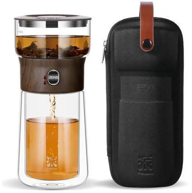 Main image of Modern Glass Infuser Teapot, One Touch Tea Maker for Loose Leaf Tea with Insulated Mug and Portable Case. Enchanted Pot Alternatives for Tea Lover Gifts