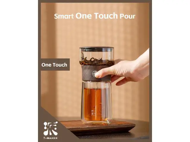 Alt view image 2 of 7 - Modern Glass Infuser Teapot, One Touch Tea Maker for Loose Leaf Tea with Insulated Mug and Portable Case. Enchanted Pot Alternatives for Tea Lover Gifts